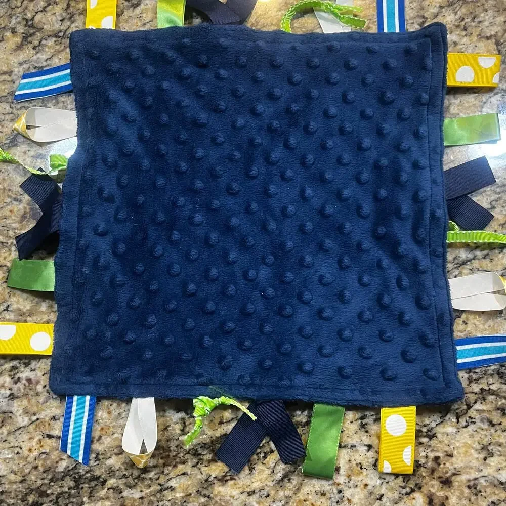 Blue Tennis Sensory Security Blanket Lovey‎ Navy Minky Ribbon Tabs Baby